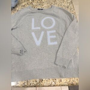 GAP Light Gray Crewneck Sweater with Striped "LOVE" Graphic